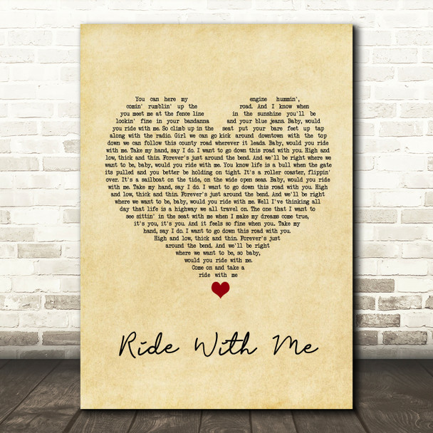 Cody Johnson Ride With Me Vintage Heart Song Lyric Wall Art Print