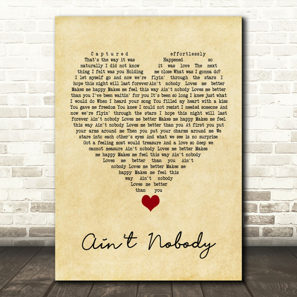 Jasmine Thompson Ain't Nobody Vintage Heart Song Lyric Wall Art Print