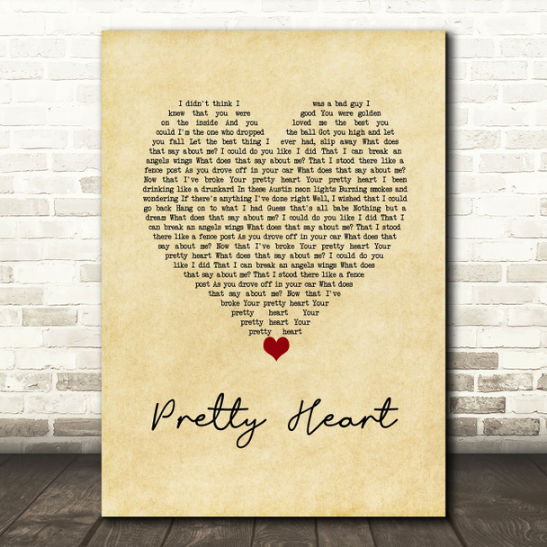 Parker McCollum Pretty Heart Vintage Heart Song Lyric Wall Art Print