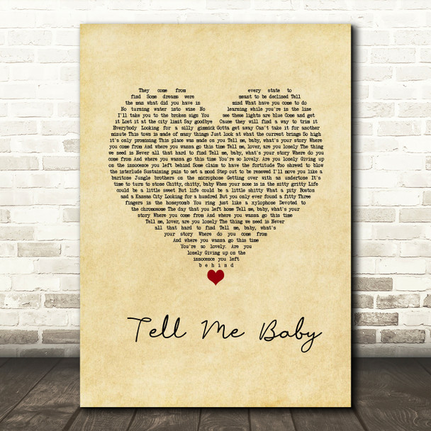 Red Hot Chili Peppers Tell Me Baby Vintage Heart Song Lyric Wall Art Print