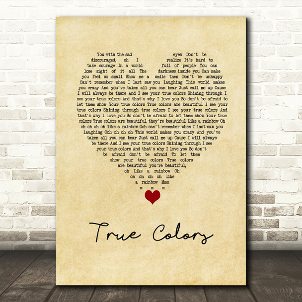 Justin Timberlake, Anna Kendrick True Colors Vintage Heart Song Lyric Wall Art Print