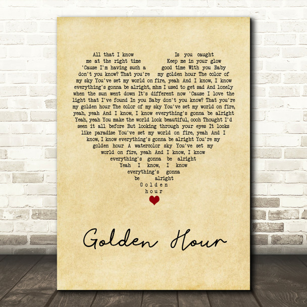 Kacey Musgraves Golden Hour Vintage Heart Song Lyric Wall Art Print
