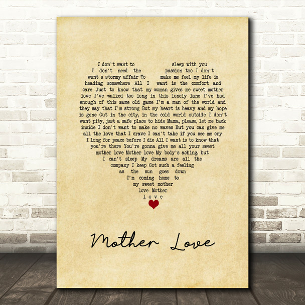 Queen Mother Love Vintage Heart Song Lyric Wall Art Print
