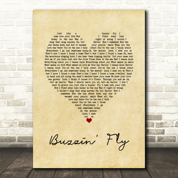 Tim Buckley Buzzin' Fly Vintage Heart Song Lyric Wall Art Print