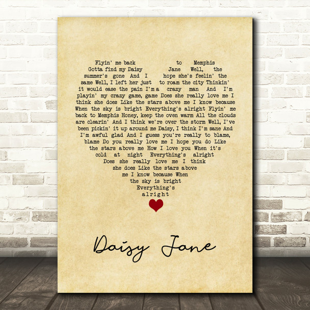 America Daisy Jane Vintage Heart Song Lyric Wall Art Print