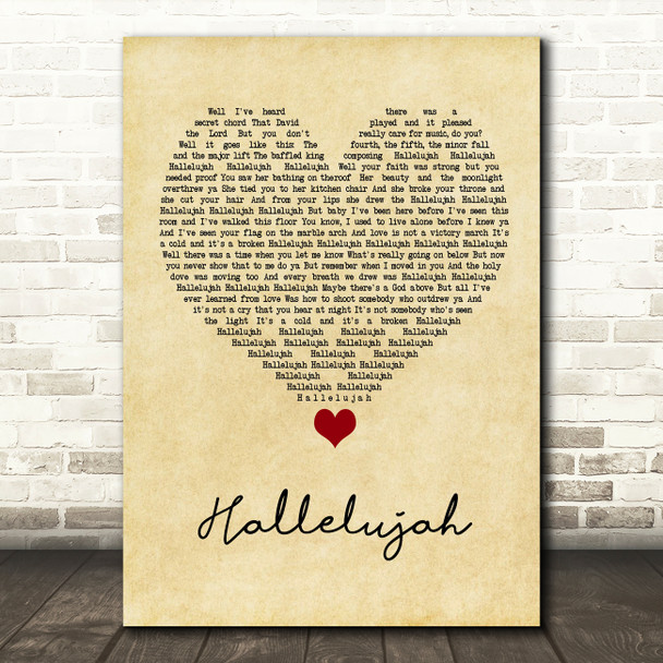 Jeff Buckley Hallelujah Vintage Heart Song Lyric Wall Art Print