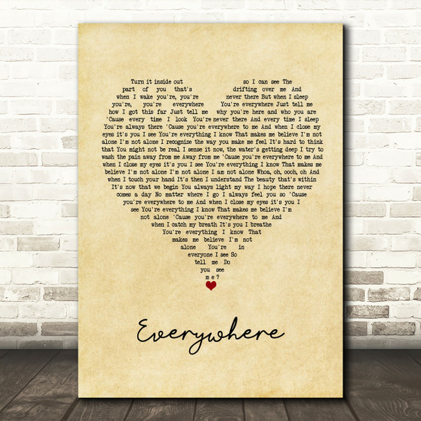 Michelle Branch Everywhere Vintage Heart Song Lyric Wall Art Print