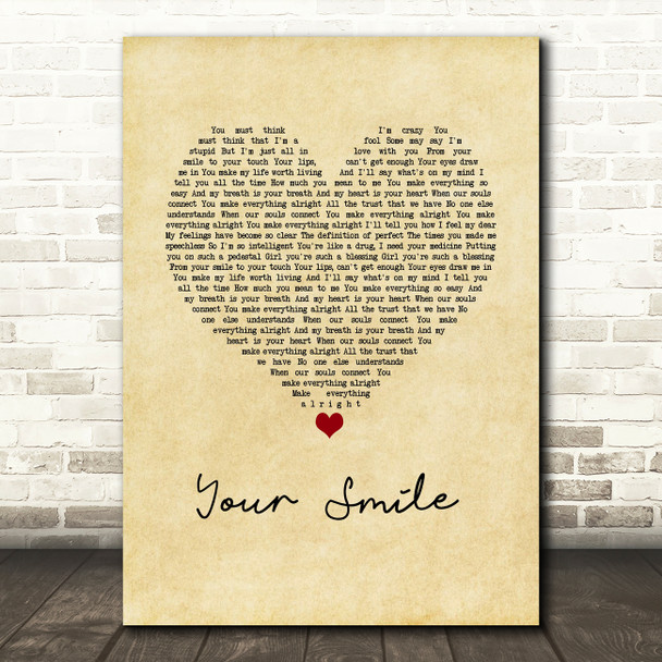 Nathan Grisdale Your Smile Vintage Heart Song Lyric Wall Art Print
