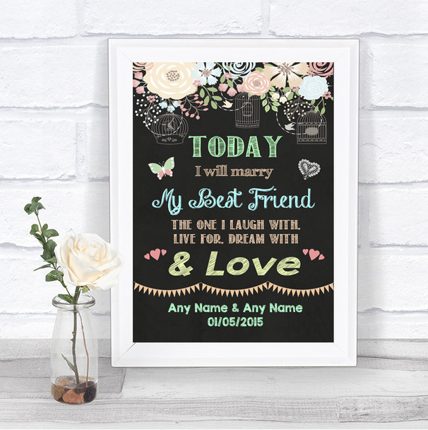 Shabby Chic Chalk Today I Marry My Best Friend Personalized Wedding Sign