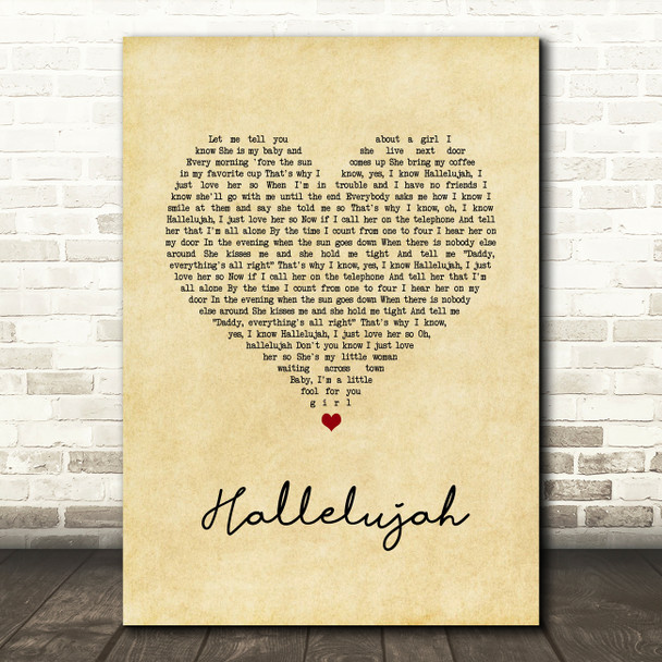 Ray Charles Hallelujah Vintage Heart Song Lyric Wall Art Print