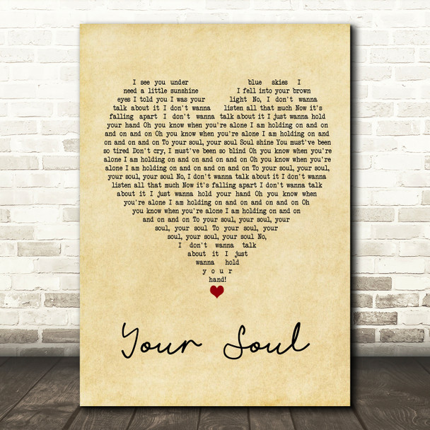 Rhodes Your Soul Vintage Heart Song Lyric Wall Art Print