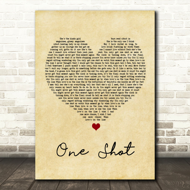 JLS One Shot Vintage Heart Song Lyric Wall Art Print