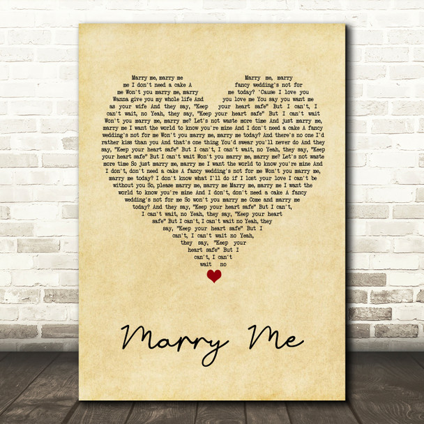 Meghan Trainor Marry Me Vintage Heart Song Lyric Wall Art Print