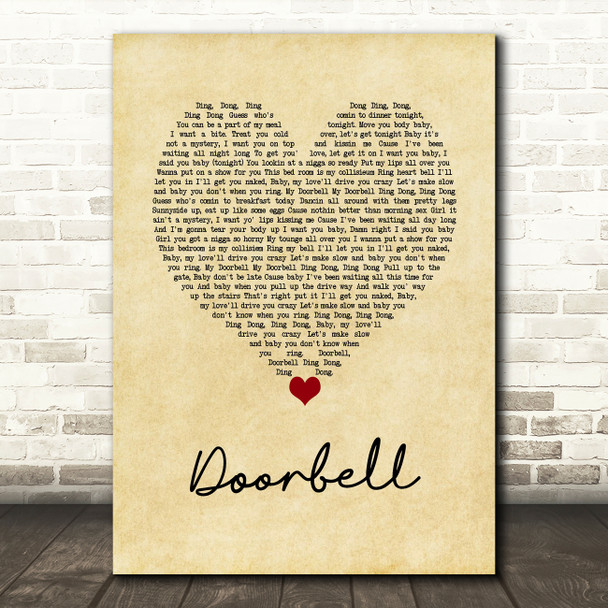 Trey Songz Doorbell Vintage Heart Song Lyric Wall Art Print