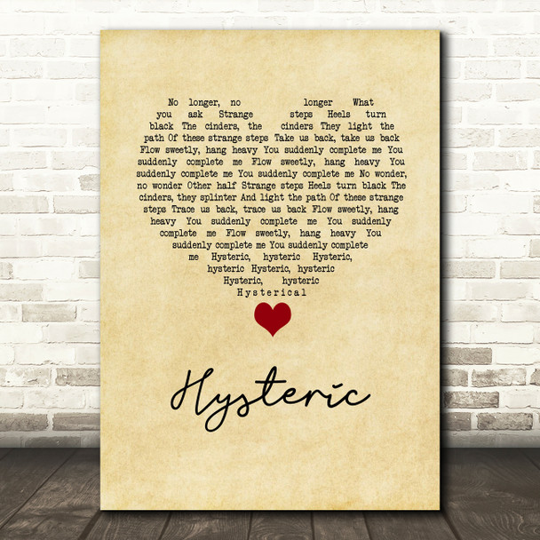 Yeah Yeah Yeahs Hysteric Vintage Heart Song Lyric Wall Art Print