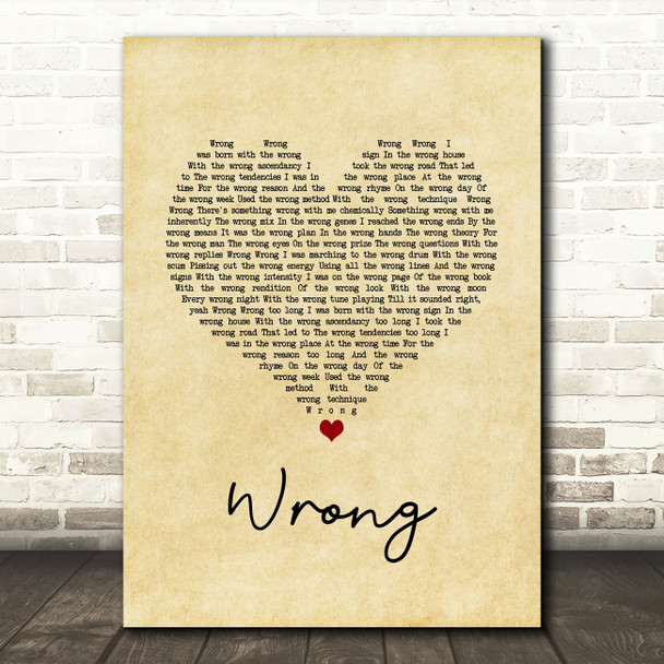 Depeche Mode Wrong Vintage Heart Song Lyric Wall Art Print