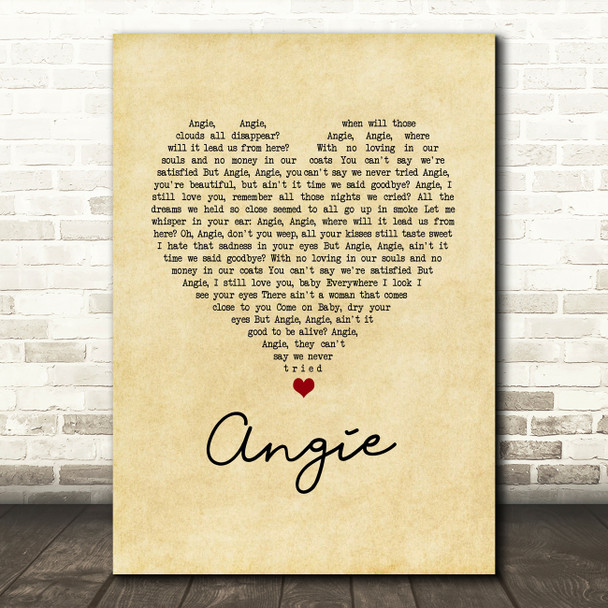 The Rolling Stones Angie Vintage Heart Song Lyric Wall Art Print