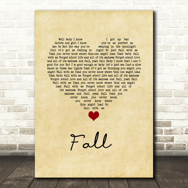 Kolby Cooper Fall Vintage Heart Song Lyric Wall Art Print