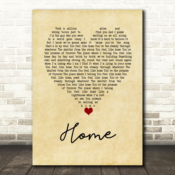 Lady Antebellum Home Vintage Heart Song Lyric Wall Art Print