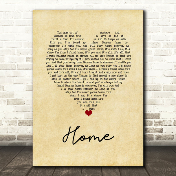 Scouting For Girls Home Vintage Heart Song Lyric Wall Art Print