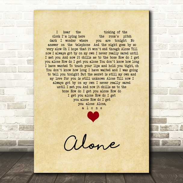 Heart Alone Vintage Heart Song Lyric Print