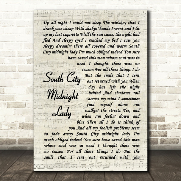 The Doobie Brothers South City Midnight Lady Vintage Script Song Lyric Wall Art Print