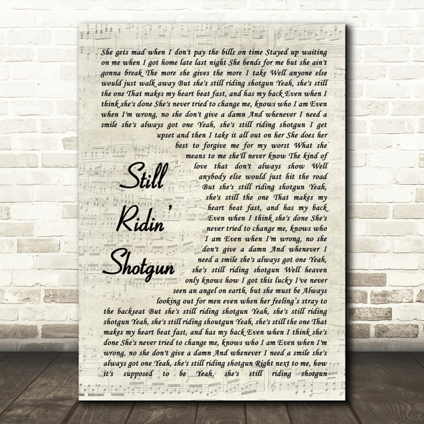 Tyler Wood Still Ridin Shotgun Vintage Script Song Lyric Wall Art Print