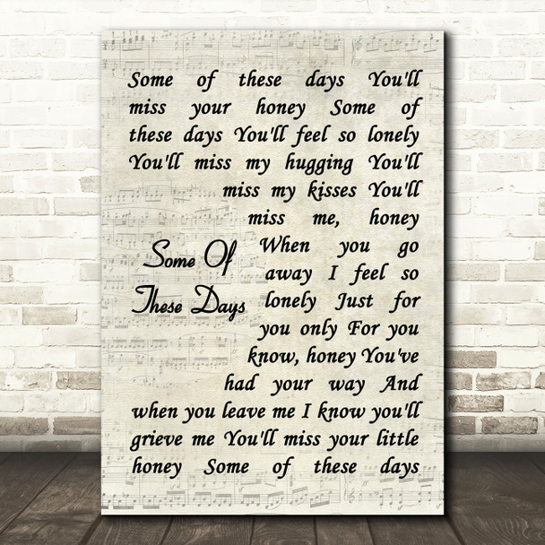 Sophie Tucker Some Of These Days Vintage Script Song Lyric Wall Art Print