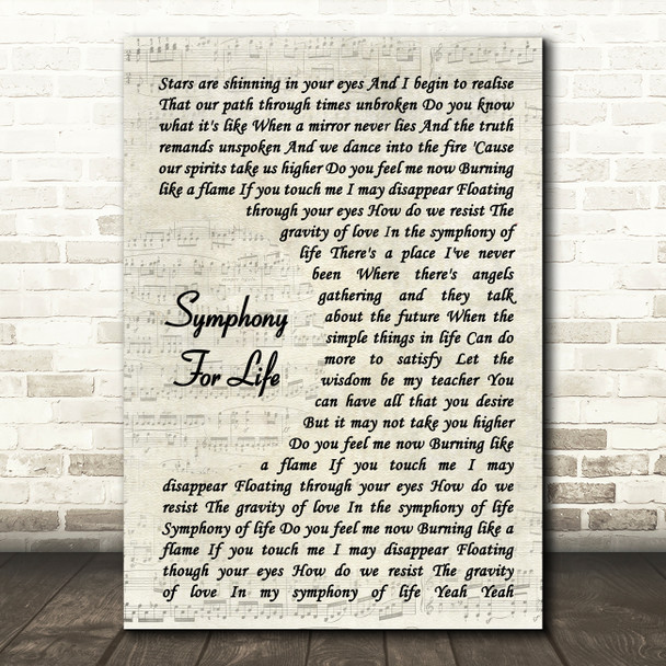 Tina Arena Symphony For Life Vintage Script Song Lyric Wall Art Print