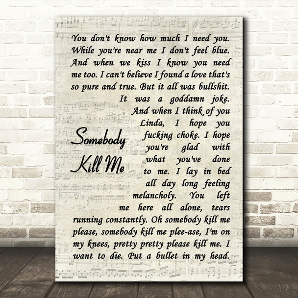 Adam Sandler Somebody Kill Me Vintage Script Song Lyric Wall Art Print