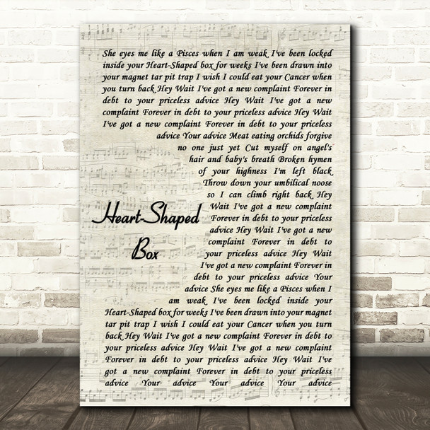 Nirvana Heart-Shaped Box Vintage Script Song Lyric Wall Art Print