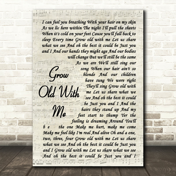 Tom Odell Grow Old With Me Vintage Script Song Lyric Wall Art Print
