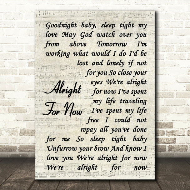 Tom Petty Alright For Now Vintage Script Song Lyric Wall Art Print