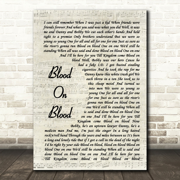 Bon Jovi Blood On Blood Vintage Script Song Lyric Wall Art Print