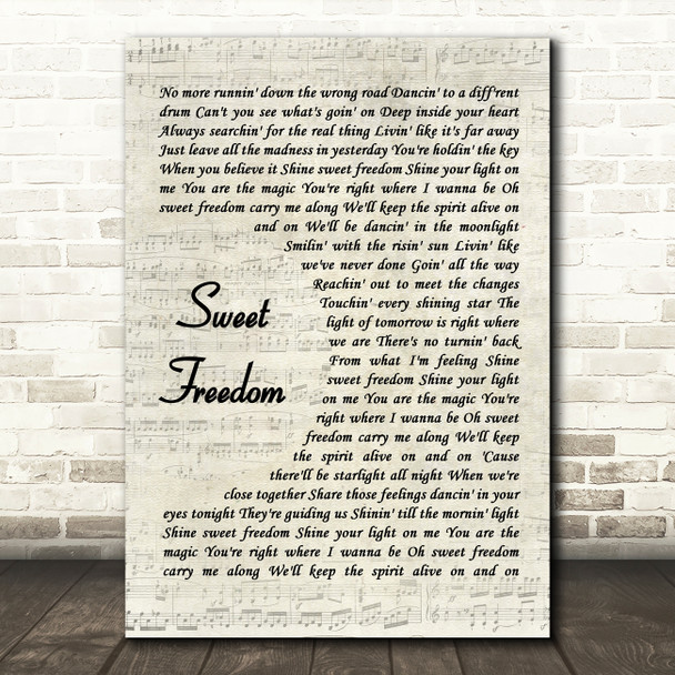 Michael McDonald Sweet Freedom Vintage Script Song Lyric Wall Art Print