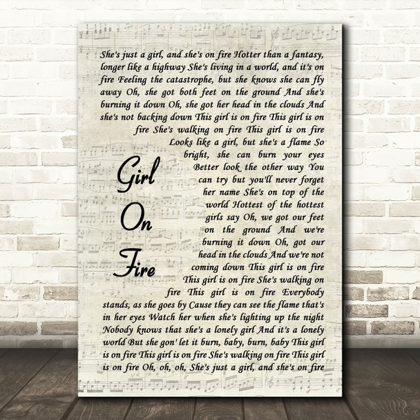 Alicia Keys Girl on Fire Vintage Script Song Lyric Wall Art Print