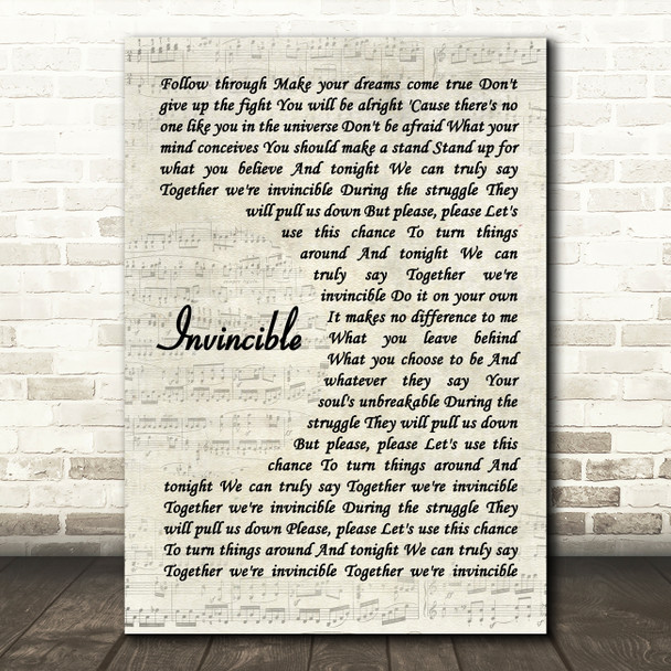 Muse Invincible Vintage Script Song Lyric Wall Art Print