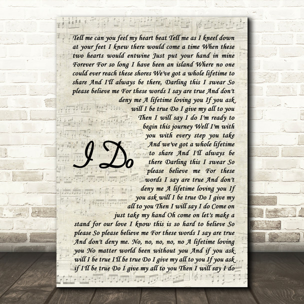 Westlife I Do Vintage Script Song Lyric Wall Art Print