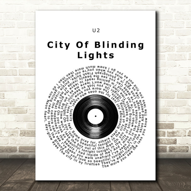U2 City Of Blinding Lights Vinyl Record Song Lyric Wall Art Print