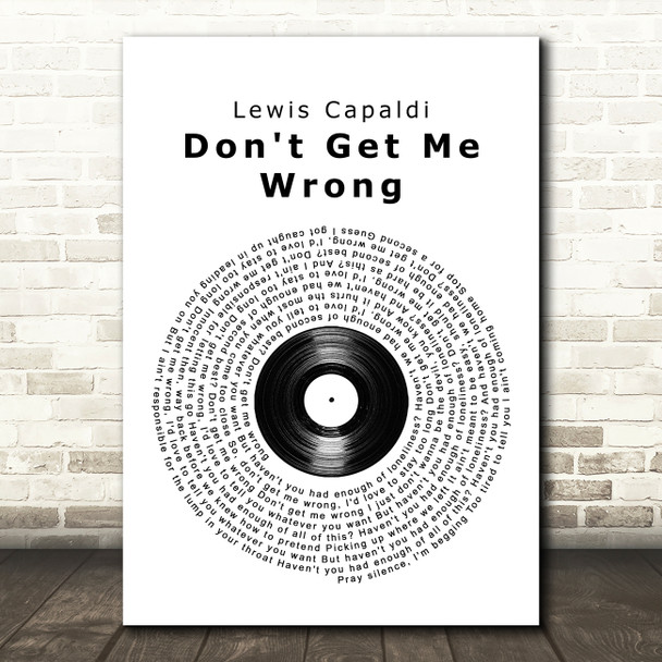 Lewis Capaldi Don't Get Me Wrong Vinyl Record Song Lyric Wall Art Print