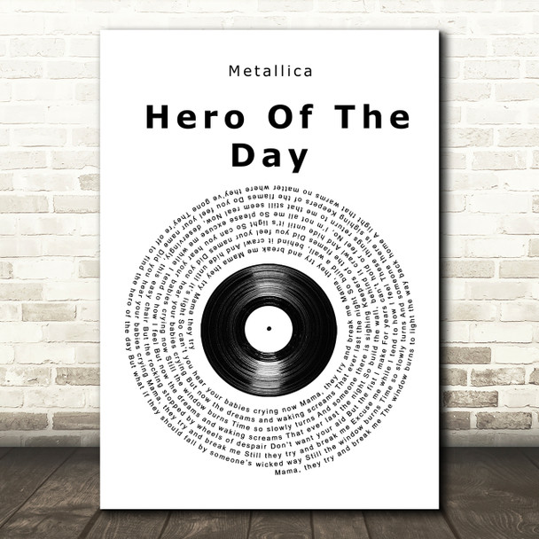 Metallica Hero Of The Day Vinyl Record Song Lyric Wall Art Print
