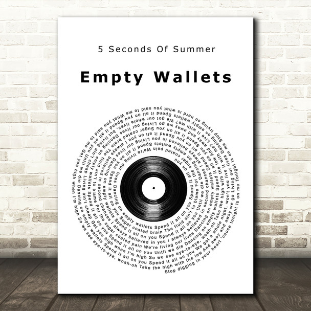 5 Seconds Of Summer Empty Wallets Vinyl Record Song Lyric Wall Art Print