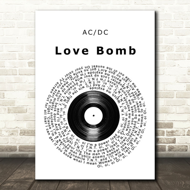 AC DC Love Bomb Vinyl Record Song Lyric Wall Art Print