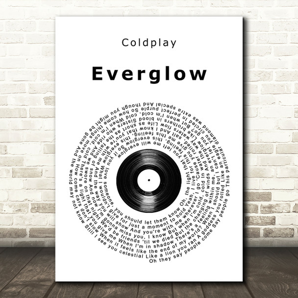 Coldplay Everglow Vinyl Record Song Lyric Wall Art Print