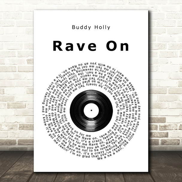 Buddy Holly Rave On Vinyl Record Song Lyric Wall Art Print