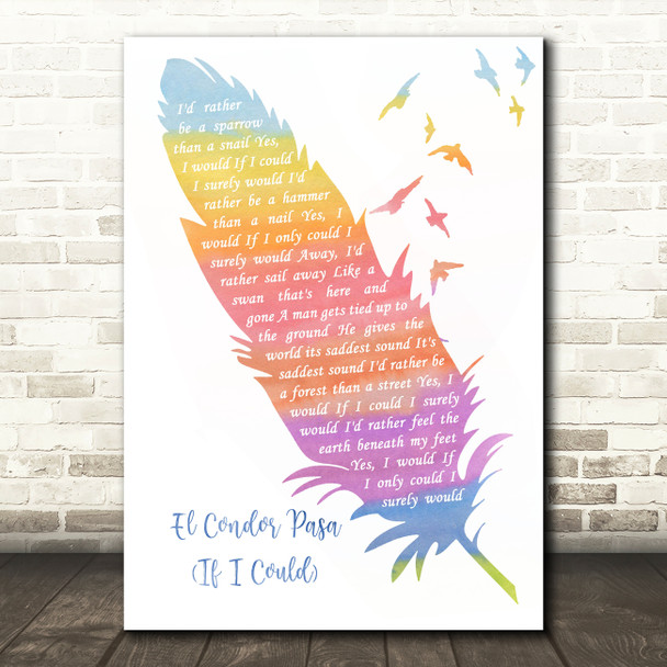 Simon & Garfunkel El Condor Pasa (If I Could) Watercolour Feather & Birds Song Lyric Wall Art Print