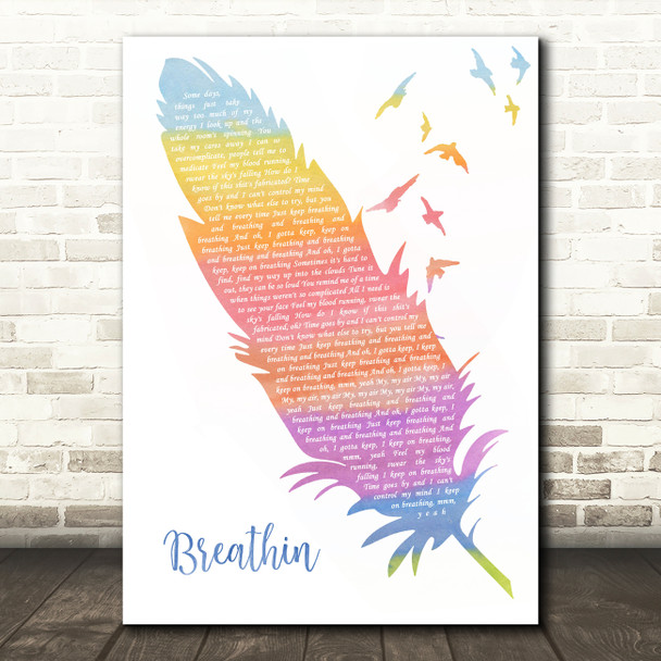 Ariana Grande Breathin Watercolour Feather & Birds Song Lyric Wall Art Print