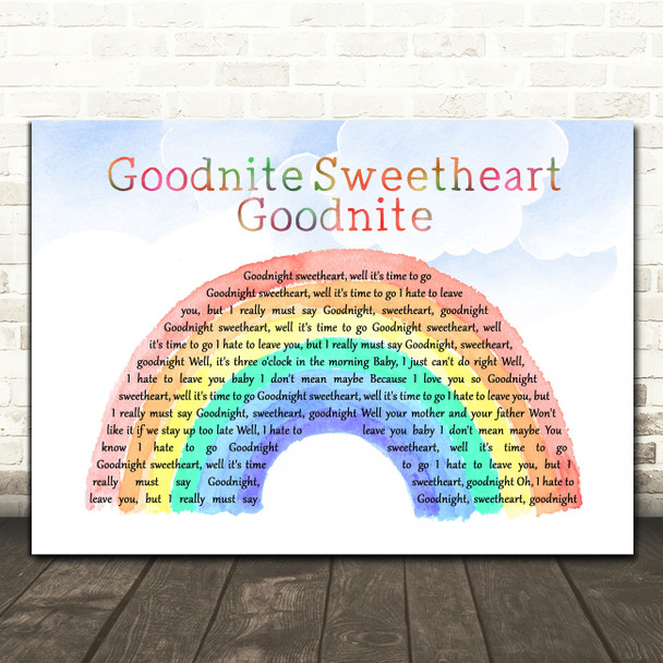 The Spaniels Goodnite Sweetheart Goodnite Watercolour Rainbow & Clouds Song Lyric Wall Art Print