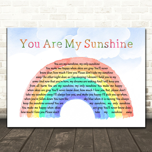 The Hound + The Fox You Are My Sunshine Watercolour Rainbow & Clouds Song Lyric Wall Art Print