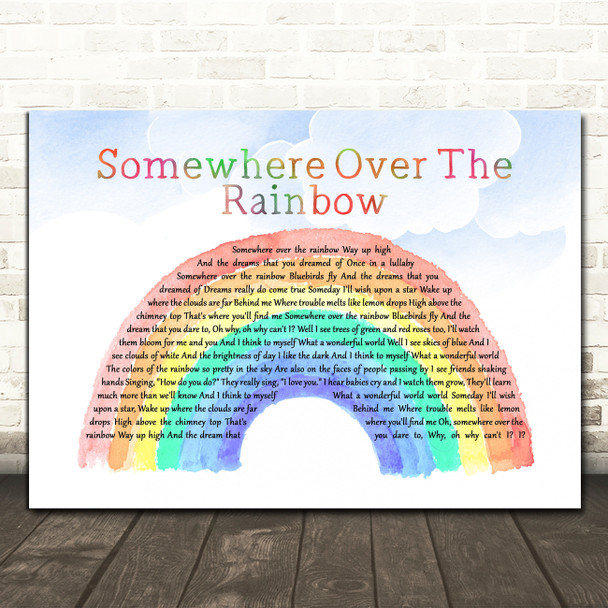 Israel Kamakawiwo'ole Somewhere Over The Rainbow Watercolour Rainbow & Clouds Song Lyric Wall Art Print